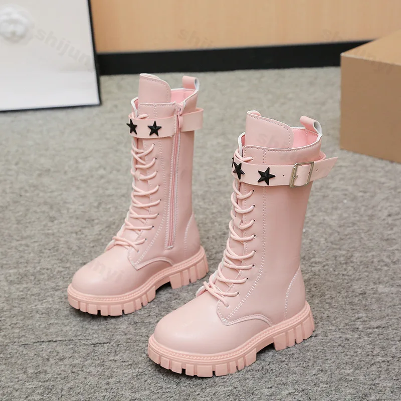 Children Knee Length Boots Star 2026 Autumn British Kids Zipper Comfortable Non Slip Solid Color Long Boots Girls Princess Boots
