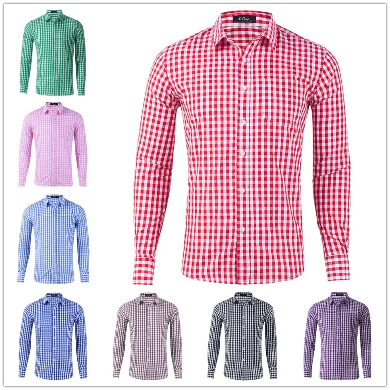 

100% Cotton Small Plaid Long Sleeve Shirt 2026 New Arrival Mens Casual Business Top