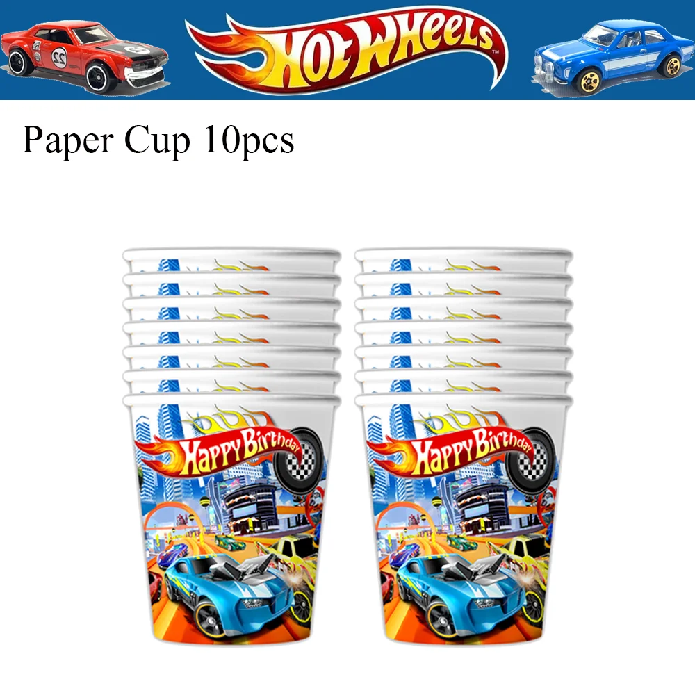 Hot Wheels-Décoration d'anniversaire pour enfants, nappe de poulet britannique, tasse, assiette, serviette, voiture de course, fête préChristophe, fournitures de fête