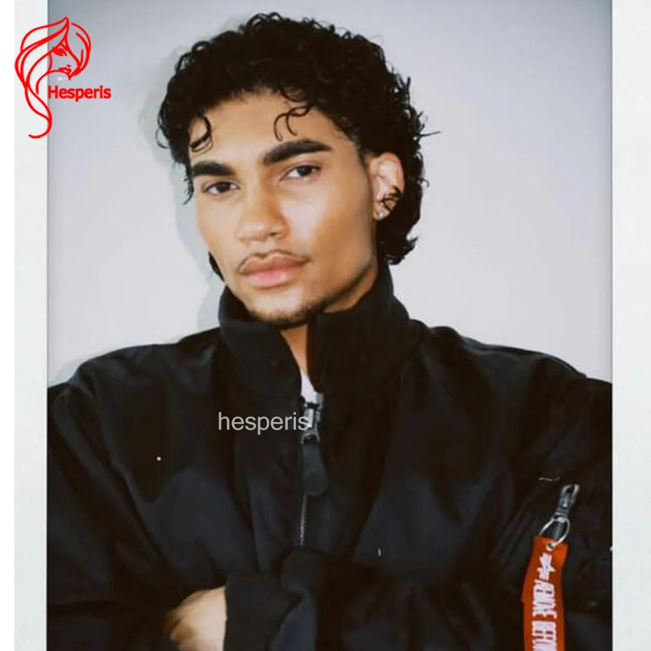 

Hesperis Curly Full Lace Wig for Men Brazilian Brown Short Human Hair Pre-Plucked Shaved Cut with Baby Hair Male Hairpiece