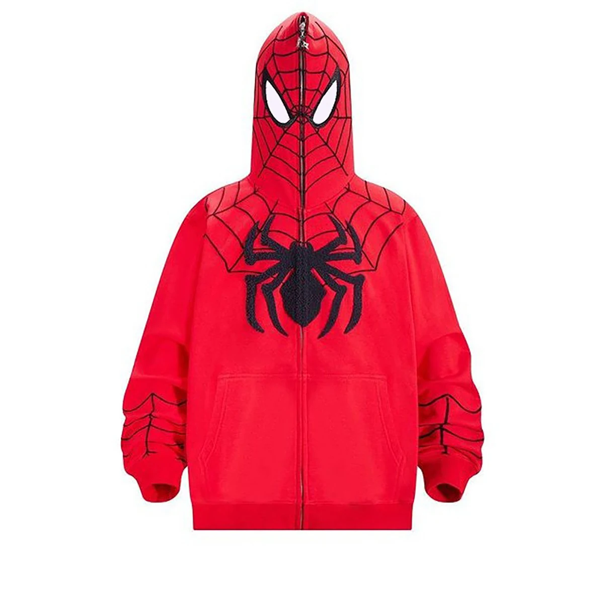 Y2K Women Retro Hoodies Harajuku Zip Up Casual Loose Sweatshirt Oversized Aesthetic Tops Spider Web Print Gothic Pocket Hoodie