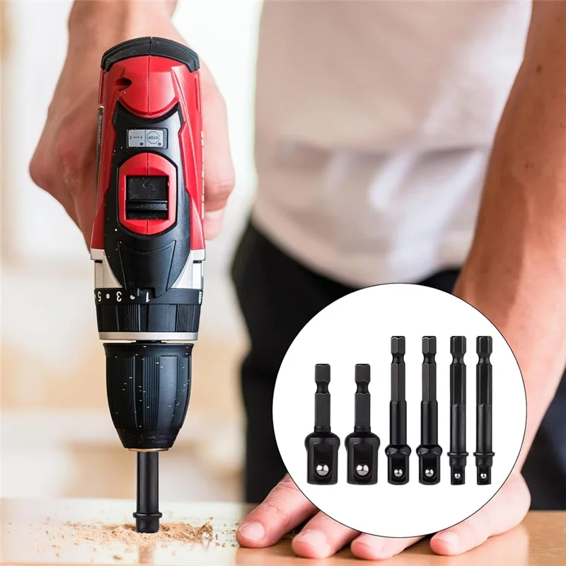 

F-3C 6Pcs Impact Socket Adapter Set,1/4,1/2,3/8 Inch Impact Driver Conversion Set Socket Driver Bits Drill Socket Adapter Kit
