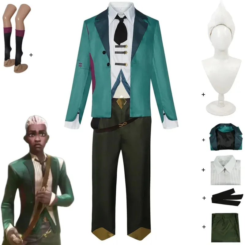 أنيمي لعبة LOL فيلم غامض 2 إيكو بوي الذي تحطمت الوقت تأثيري حلي معطف أخضر موحد قميص شعر مستعار الكبار رجل كرنفال الدعاوى؛