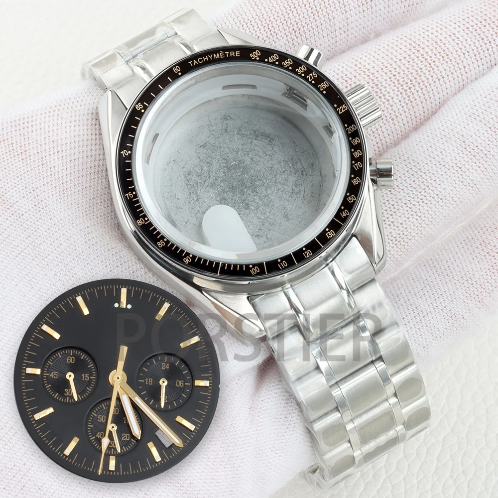 

32.5mm VK63 Watch Dial Green Luminous Dial Hands 40mm Case for VK63 Movement Watch Accessories fit Chronograph Quartz Watch