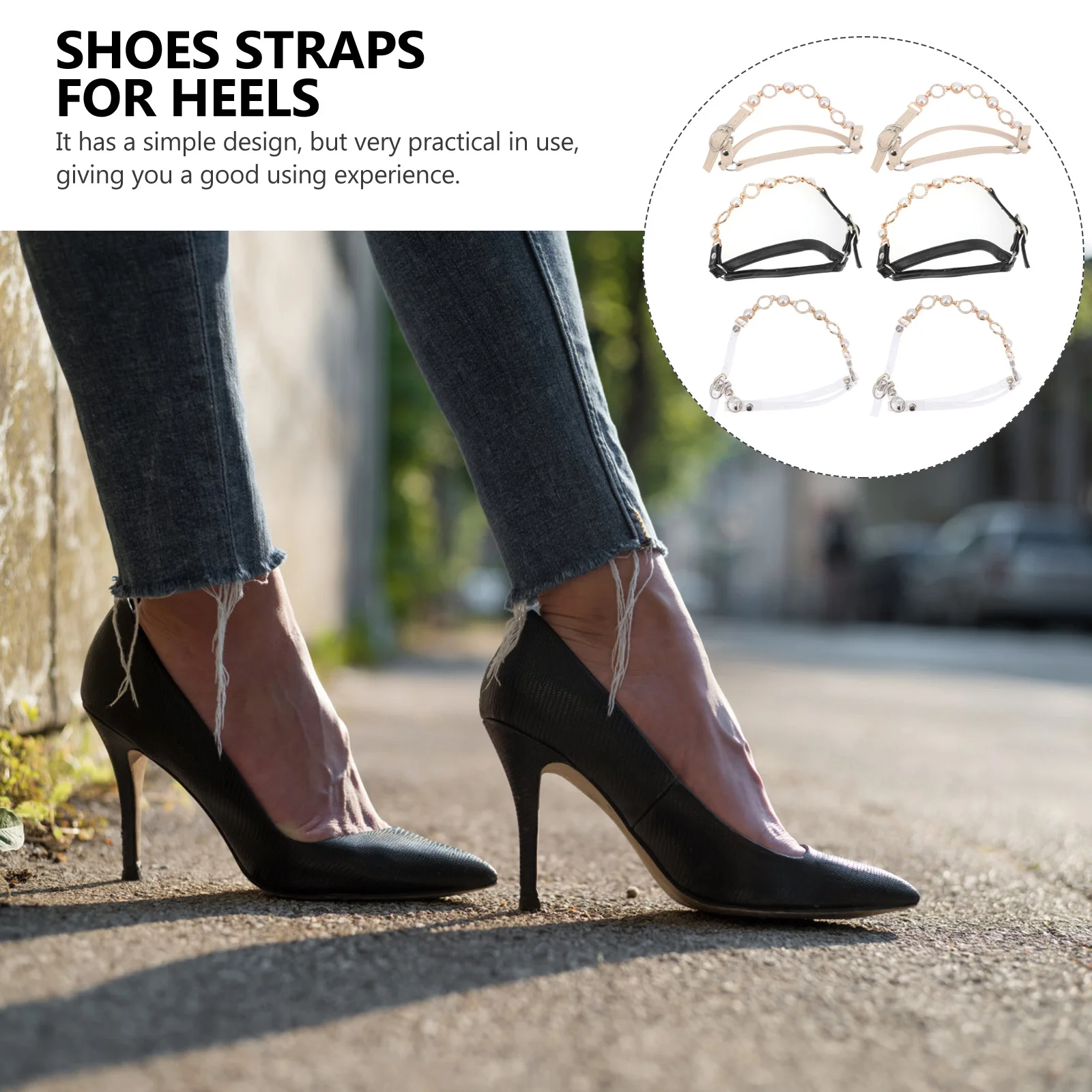 

3Pairs Anti-Drop Detachable Ankle Straps PU Silicone Alloy Shoe Straps for Women High Heels Pumps Block Heels Sandals