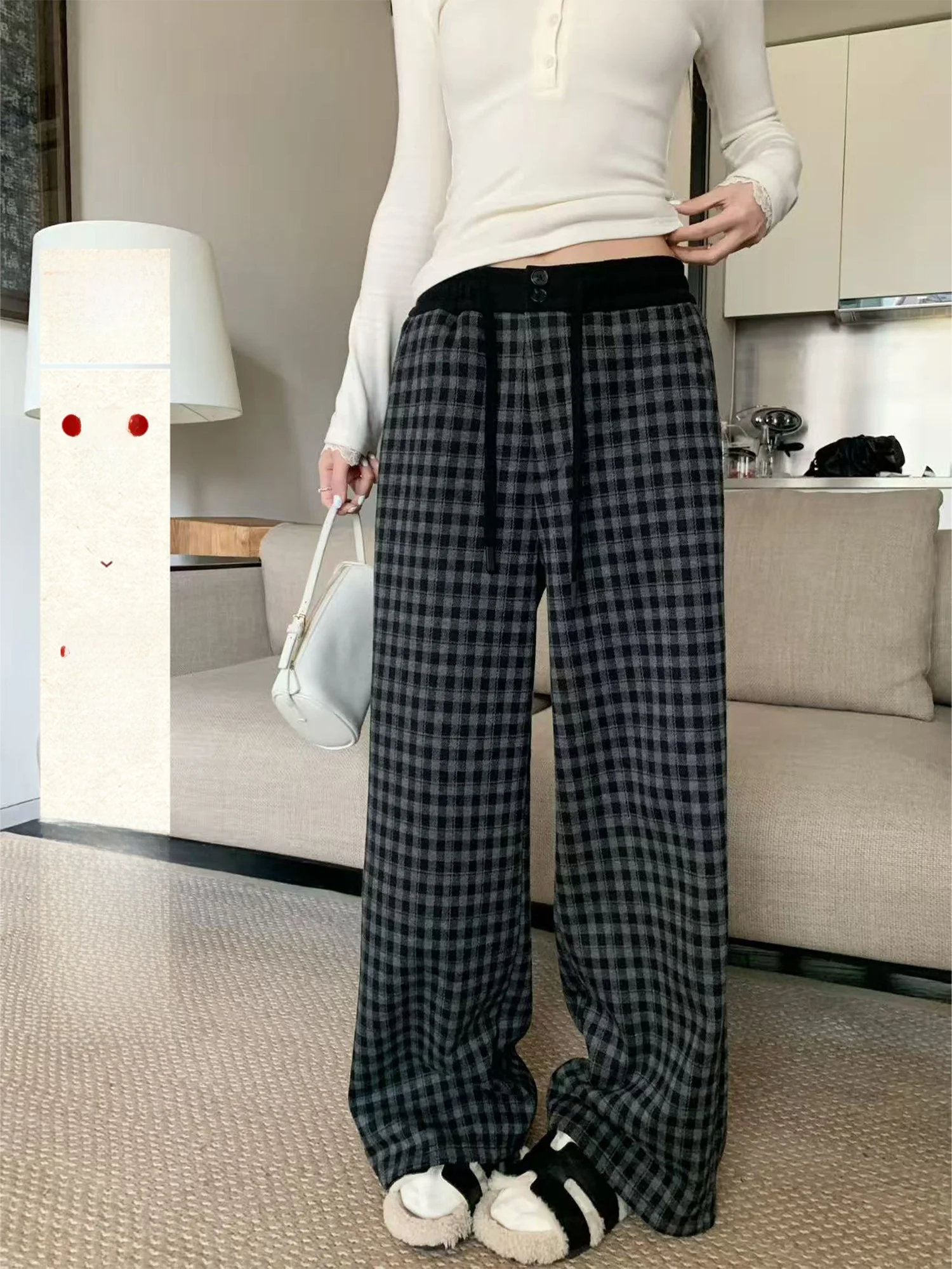 

Женские повседневные брюки Yuzhiqi в клетку на флисовой подкладке, с высокой талией, прямые, в пол, коллекция Winter Collection