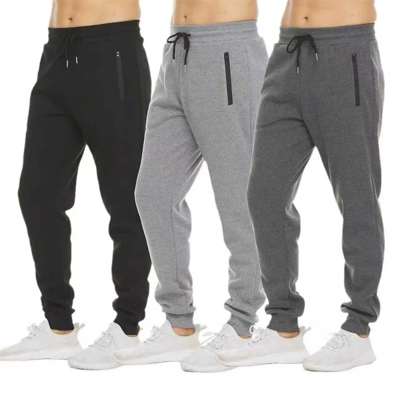 

Spring Autumn NEW men Sweatpants Zipper Pockets Men Joggers Pants pure color Casual Trousers men comfort Fitness straight pants