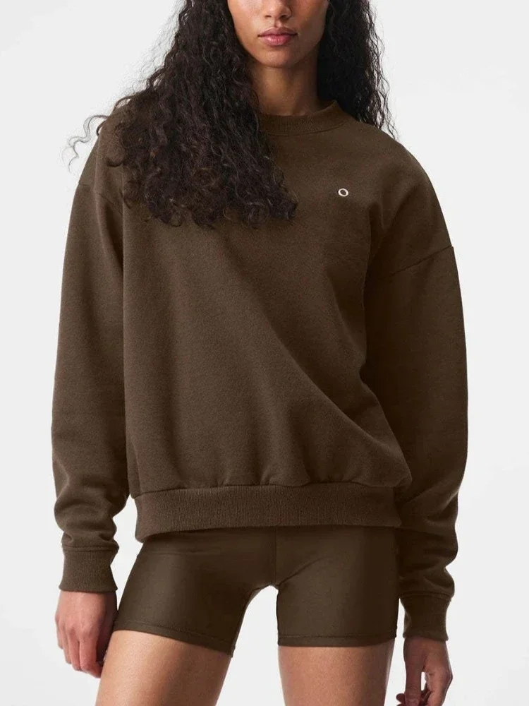 Sudaderas deportivas para mujer, cuello redondo, liso, negro, rojo, letra clásica, jerséis informales sueltos, sudaderas con capucha de manga larga a la moda para mujer
