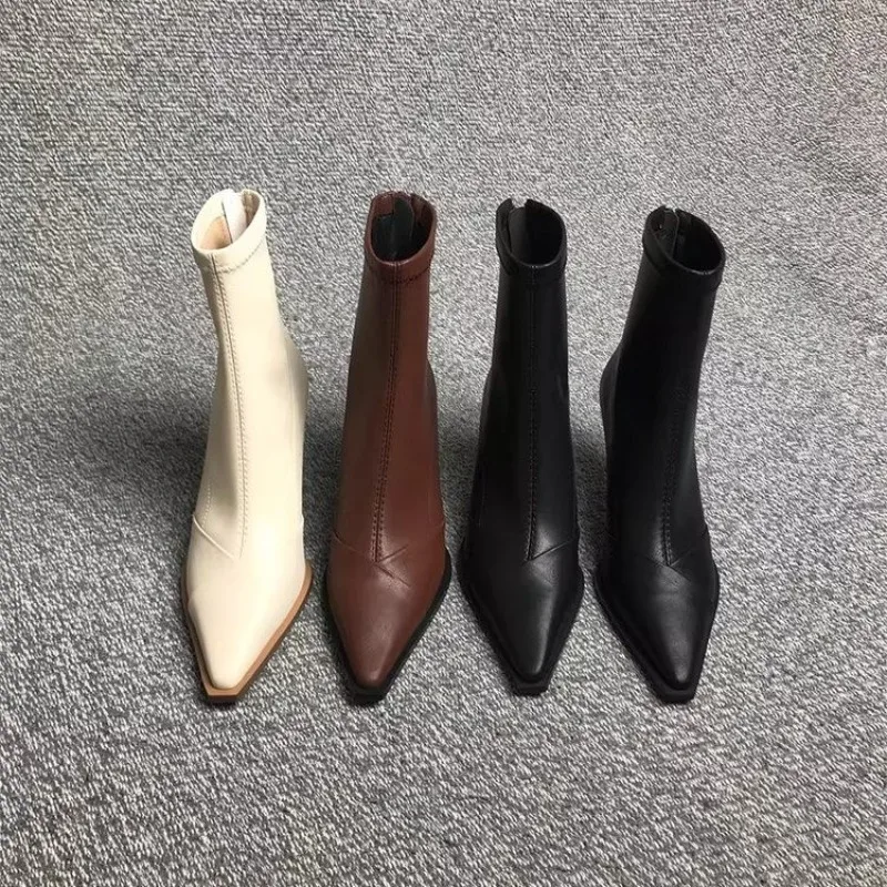 

High Heeled Booties Women's Stiletto Pointed Toe Paneled Single Boots 2025 Fall/Winter New Naked Boots
