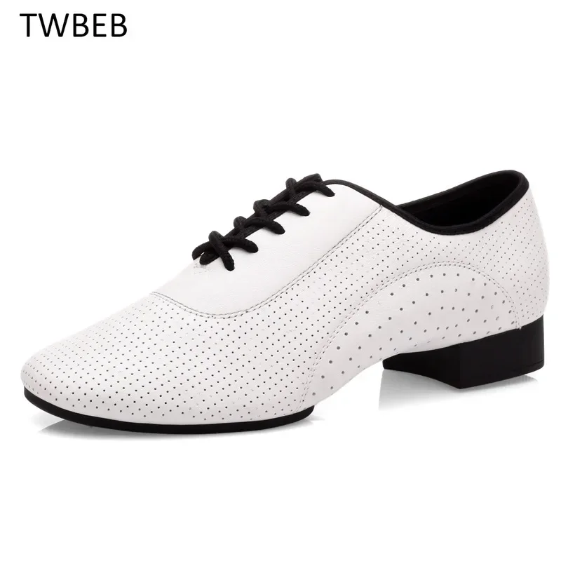 White Genuine Leather Shoes Breathable Men Modern Shoes Sports Ballroom Dance Soft Bottom Latin Square Dance Shoes Sneakers