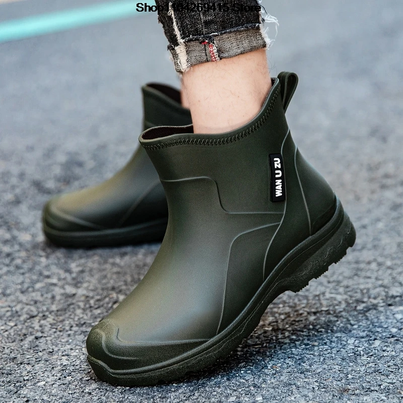 Nuevas botas de lluvia antideslizantes impermeables para hombre, zapatos de agua resistentes al desgaste con forro polar para senderismo y pesca, suela de plástico engrosada