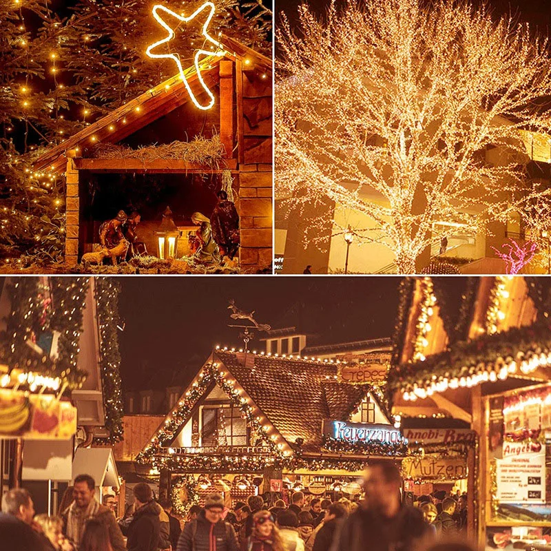 Solar String Lights Fairy Leather Thread Lamp 200led RGB Warm White 8 Mode Lighting for Christmas Decorative 2023 Wedding Party