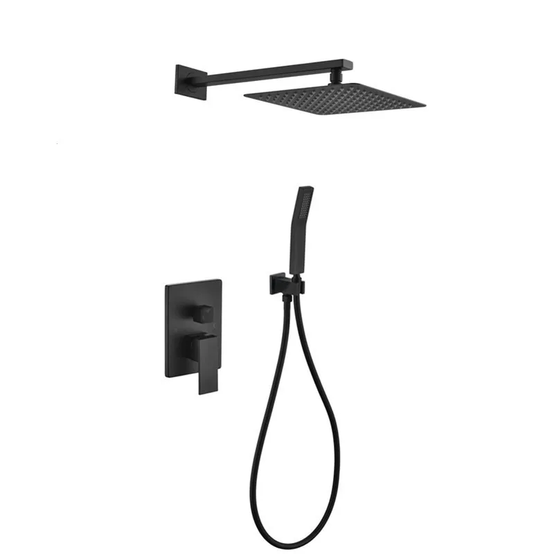 

Полностью медный пистолет, серый скрытый настенный душевой набор, черный квадратный скрытый встраиваемый душ для ванной комнаты, предварительно закрепленный душ