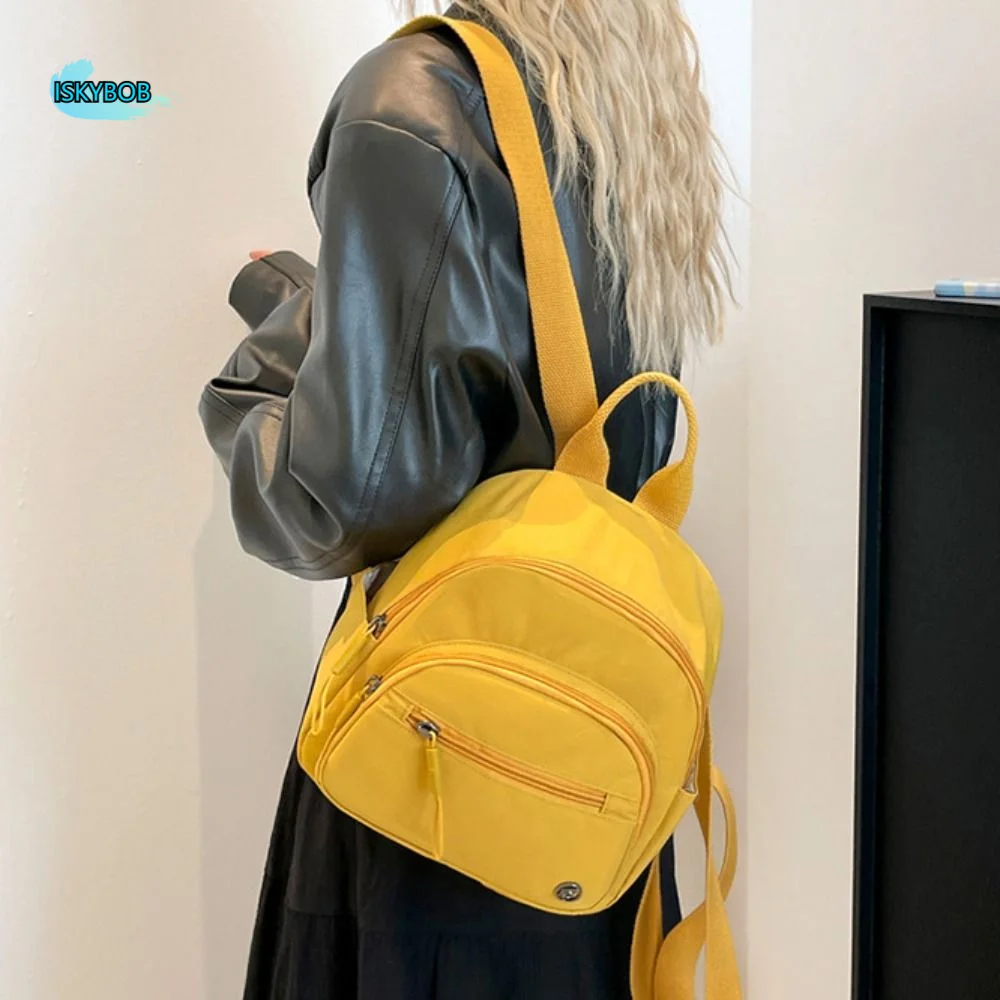 

Portable Women Nylon Backpack Lightweight Solid Color Multipockets Casual Backpack with Handle Waterproof