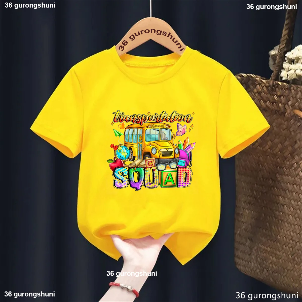 

Transportation School Bus Squad Graphic Printed Tshirt Girls/Boys Butterfly Funny Kids Clothes Summer Fashion T-Shirt Tops