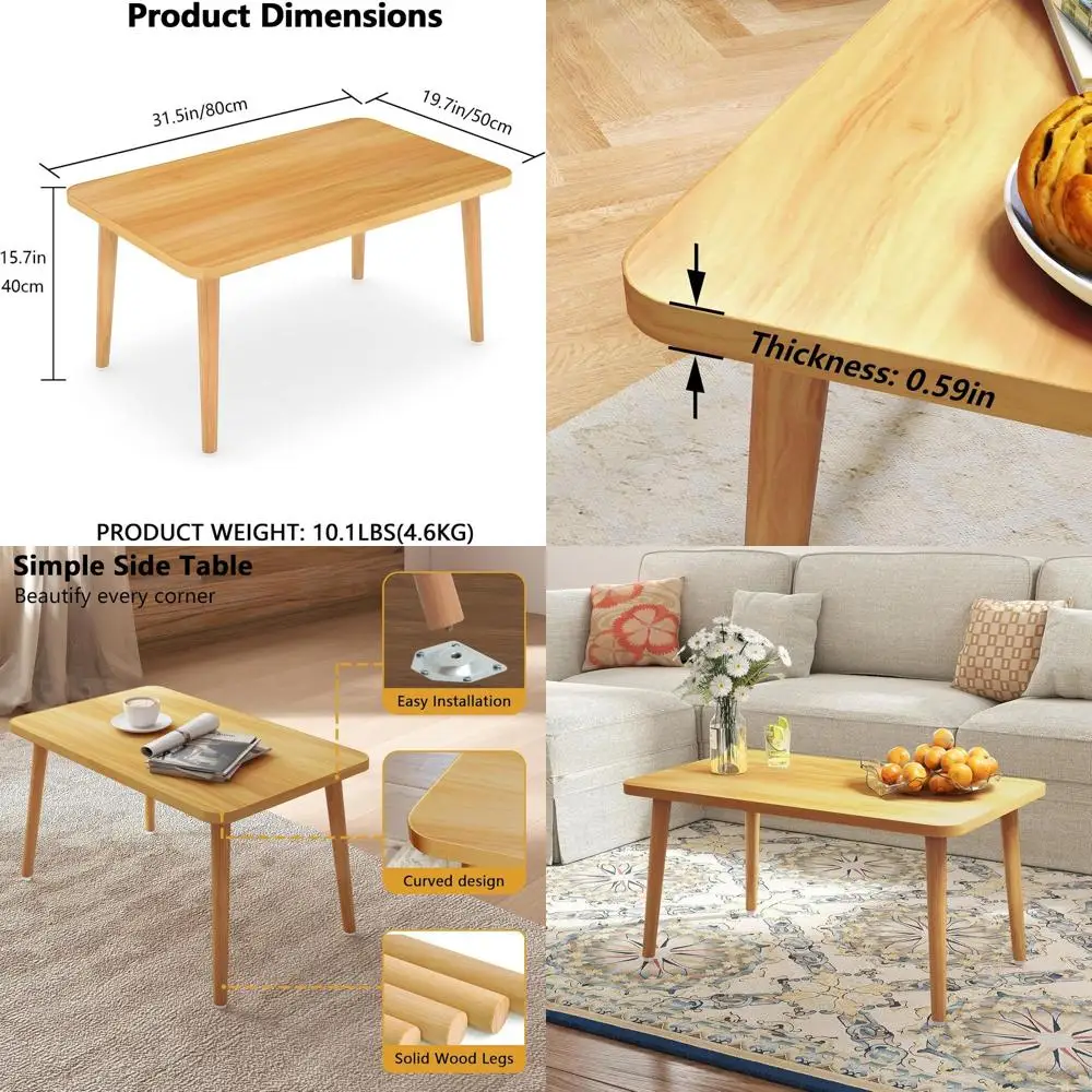 

Журнальный столик из натурального массива дерева с 4 прочными ножками, подходит для напольного использования или зоны отдыха, удобен для хранения вещей, мебель для гостиной