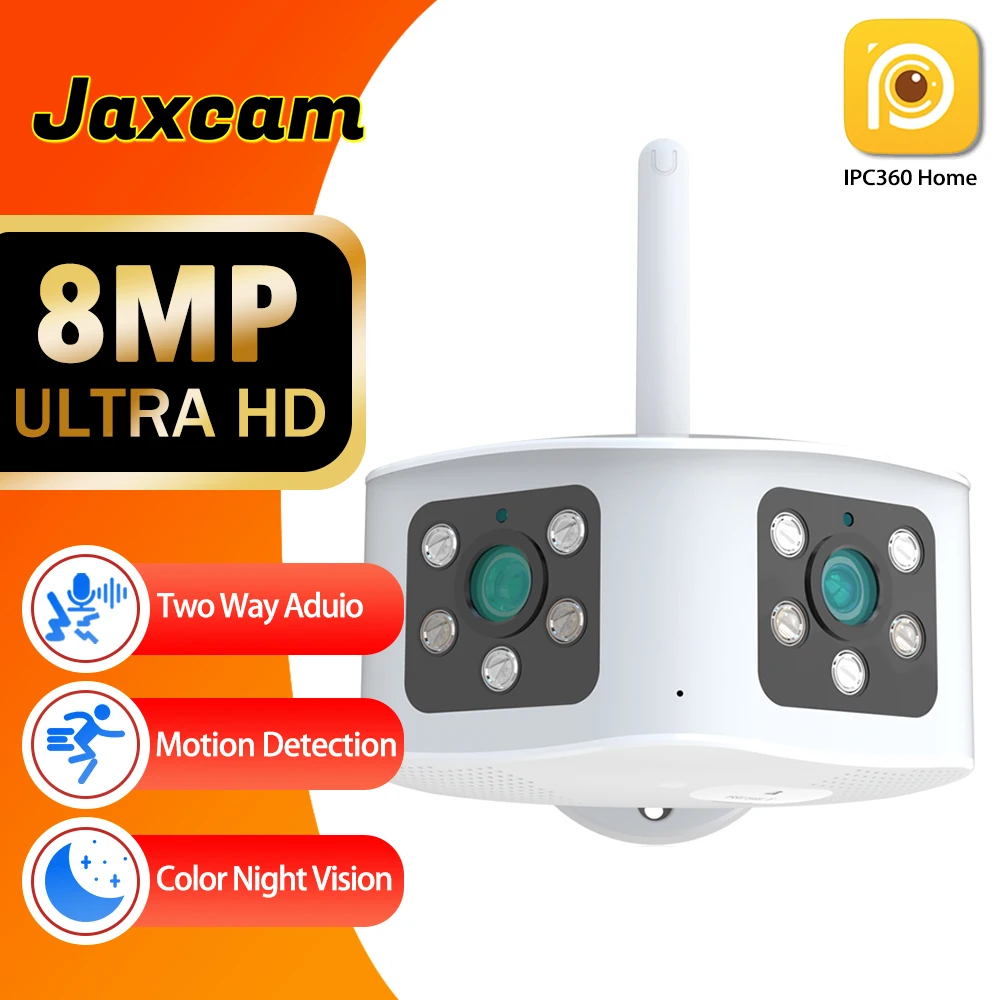 

8MP 4K 180° Ultra Wide View Angle Panoramic WIFI Dual Lens 4MP IP Camera Outdoor Color Motion Detection Home Security Camera