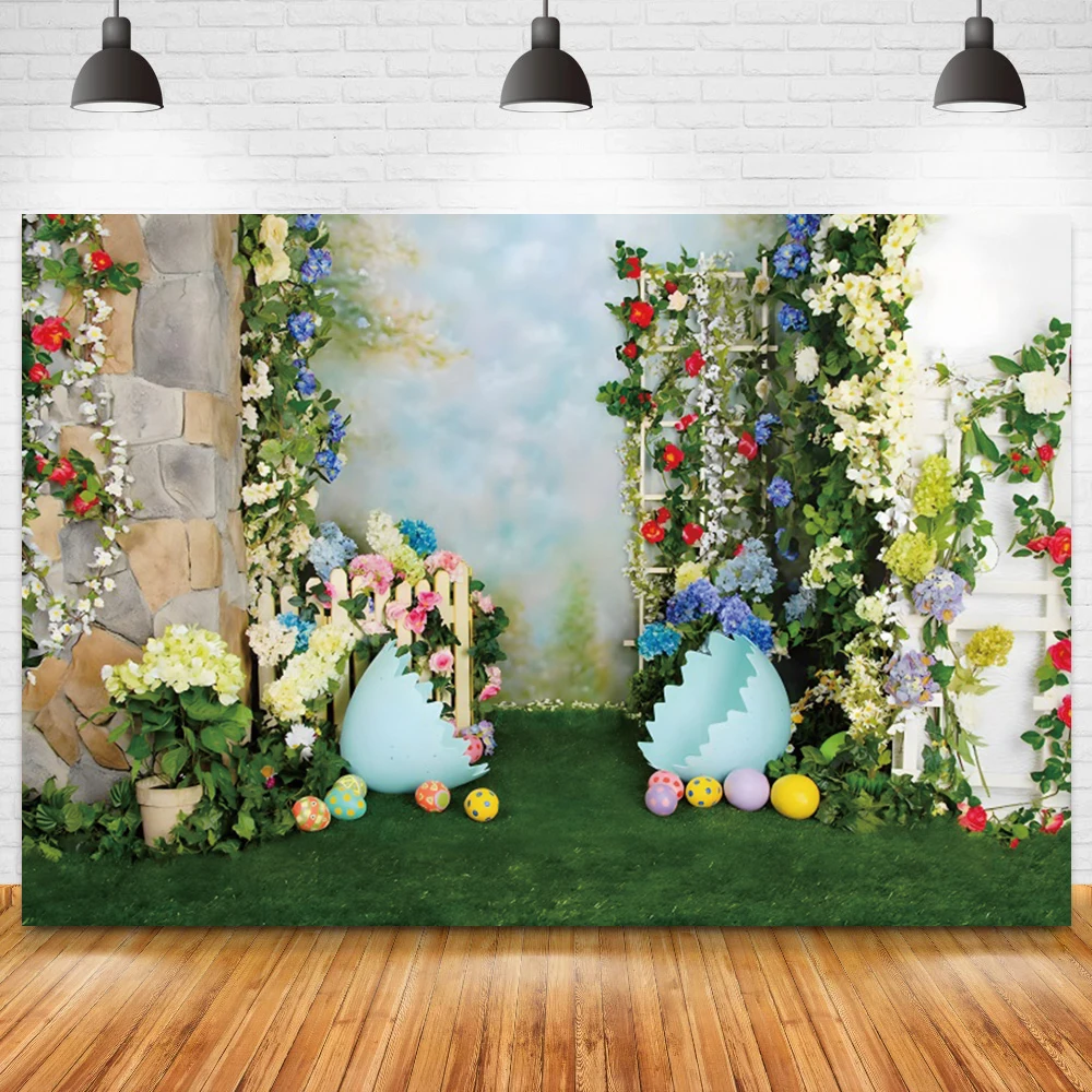 Telón de fondo de Pascua para estudio fotográfico, decoración de Fiesta de Primavera, conejo, huevo, Escena de flores, retrato de bebé, sesión fotográfica