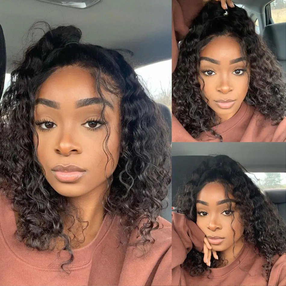 Glueless Deep Curly Frontal Wig For Women Water Wave Brazilian Short Bob Lace Closure Human Hair Wigs Pre Pluck With Baby Hair