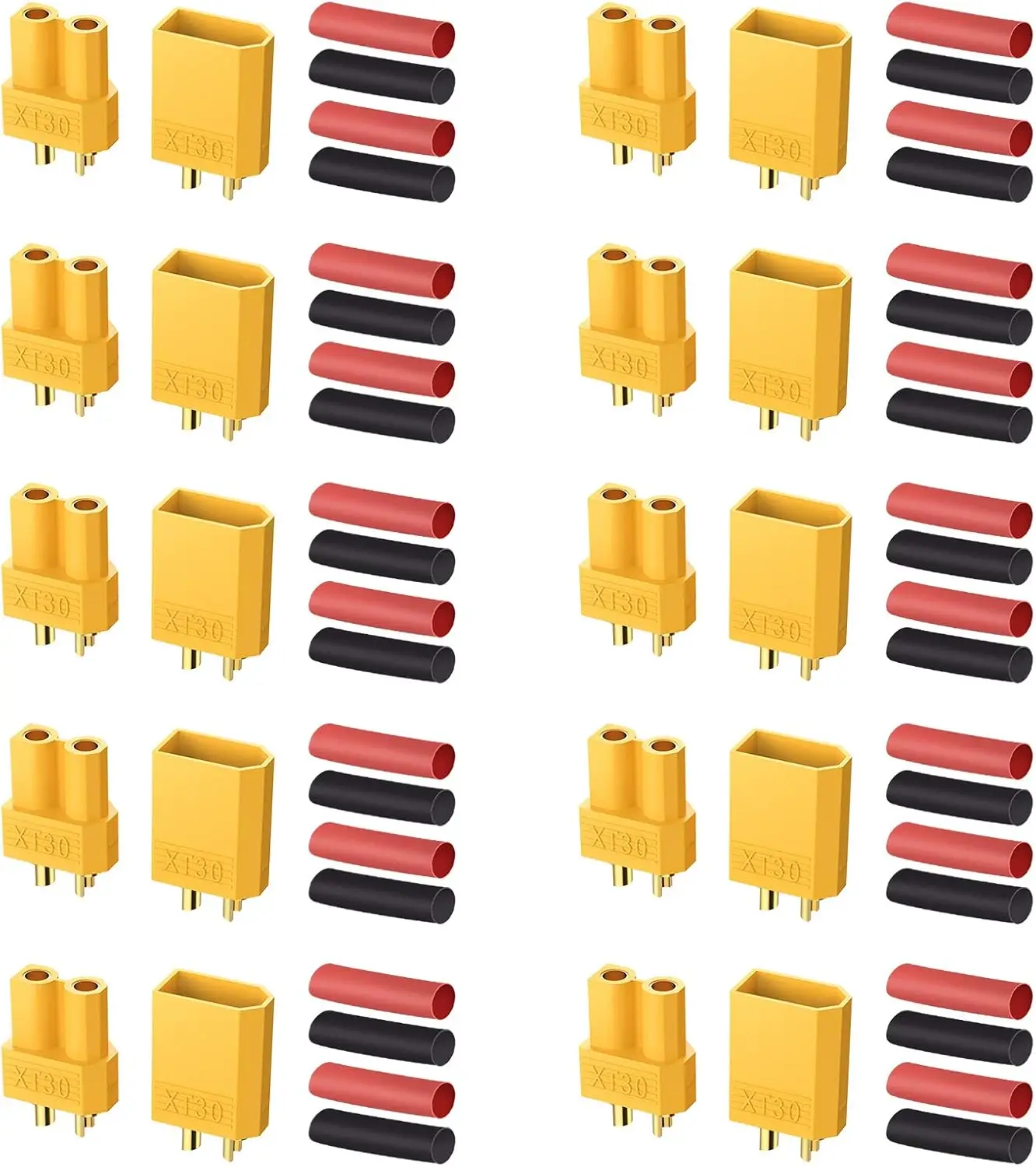 

AUTOUTLET 20 PCS 10 Pairs XT30 Bullet Connectors Plugs Male & Female with Heat Shrink For RC Car/Boat/LiPo Battery