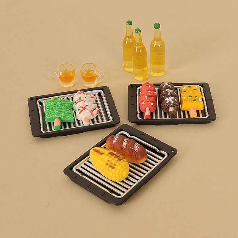 1Set 1:6/1:12 Dollhouse Miniature Barbecue Plate Bread Kebab Kitchen Food Model Decor Toy Doll House Accessories