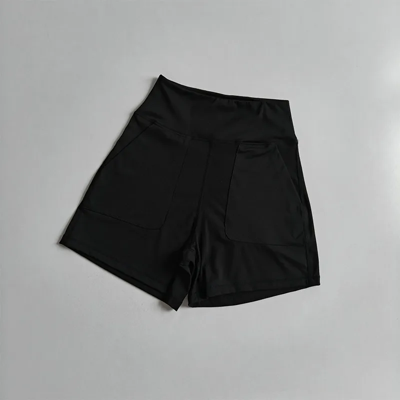 Yoga-Shorts mit hohem Bund und Taschen für Damen, Sommer, Outdoor-Training, Laufen, Pilates, Fitness, schnelltrocknend, atmungsaktiv – Detail 6
