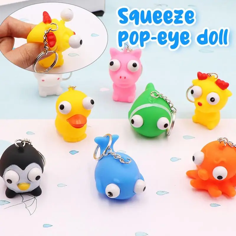 Toy Keychain Animal Stress Squeeze Toy Keyring Mochi Squish Toy Out Eyes Home Decor Easter Party Favors Classroom Prizes