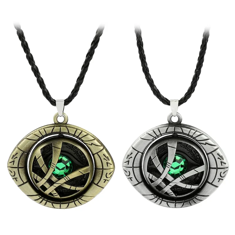 Marvel Avengers Necklace Superhero Doctor Strange Eye of Agamotto Rotatable Pendant Neck Chain Collar Decoration Accessories Toy