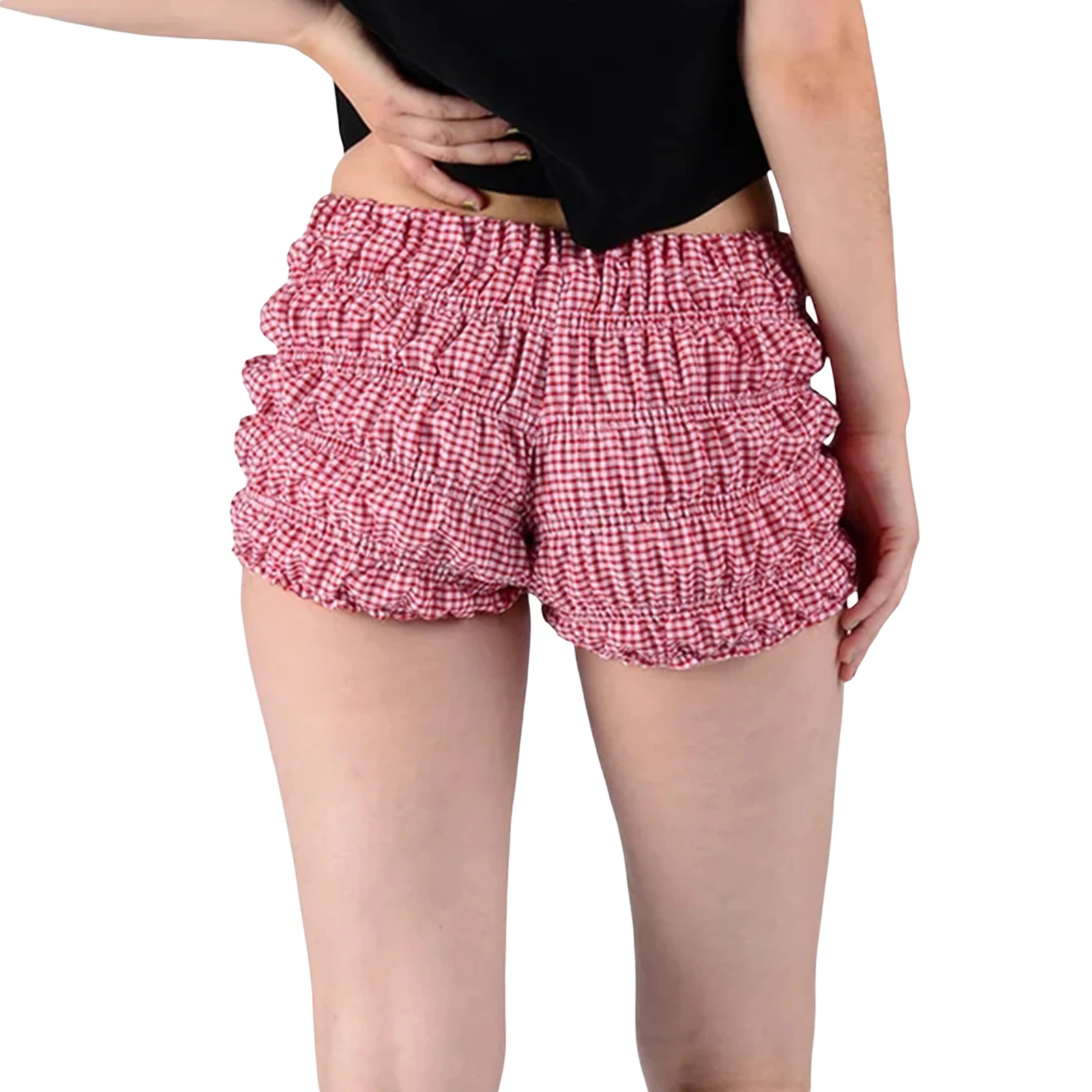 Women Vintage y2k Aesthetic Ruffles Shorts Ruched Plaid Shorts Micro Shorts Pajama Bottoms Y2k Cute Fairy Lace Edge Pettipants