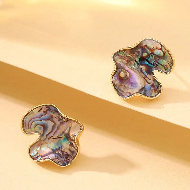 Fashionable light luxury elegant small fragrance irregular ring natural abalone earrings niche high-end commuter earrings