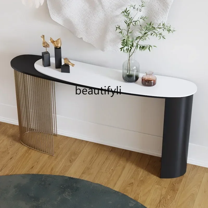 SS نمط جديد طاولة مدخل بلاطة الصخور الفاخرة الخفيفة أريكة الحائط الإيطالية الحديثة مرة أخرى عدد قليل من طاولات المدخل الممرات 7486 #4