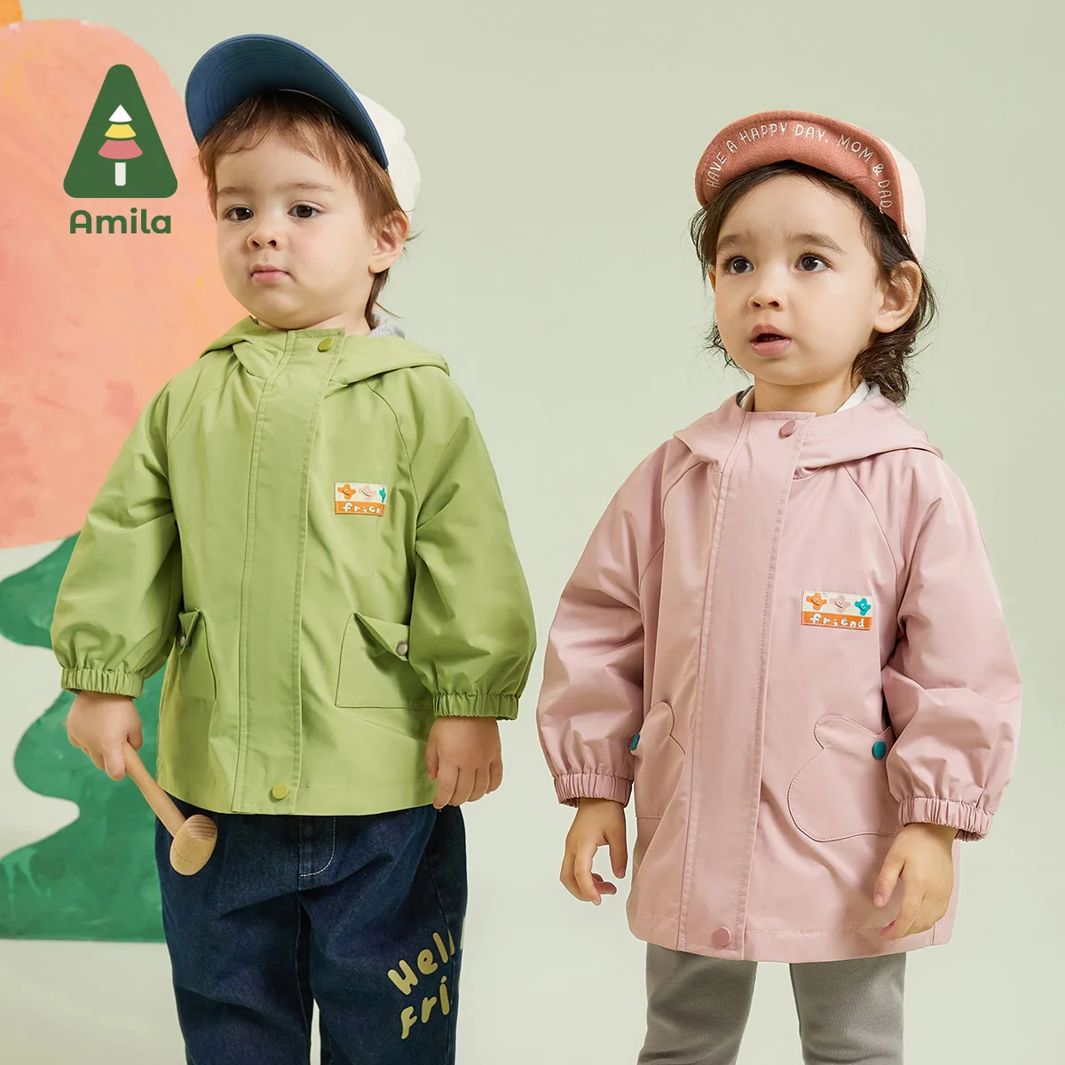 Amila Baby Jacket 2023 Autumn New Fashion Simplicity Casual Hooded Outwear Infant Toddler Girls Boys Cute Brand Children Clothes