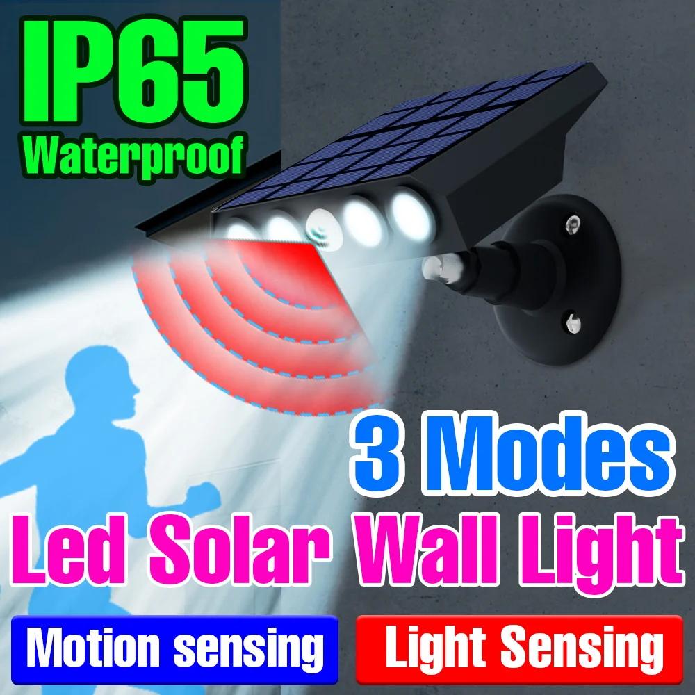 

LED Solar Light Outdoor Motion Sensor Projection Street Lamp IP65 Waterproof Garden Wall Light 3 Modes Spotlight Cold/Warm White
