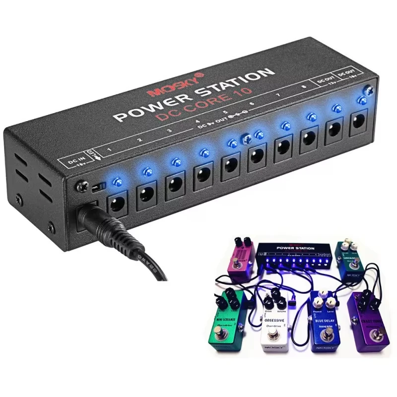 Moskyaudio Dc-Core10 Isolation Power Supply 10 Channels Independent Dc Outputs 9V 12V 18V Low Noise for Led Lights Guitar Effects
