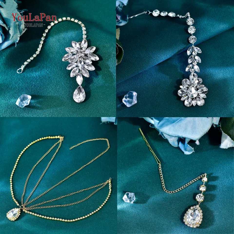  YouLaPan Handmade Forehead Jewelry Hair Accessories Indian Bridal Wedding Head Chain Sparkly Rhinestone Tassel Headpiece HP975 