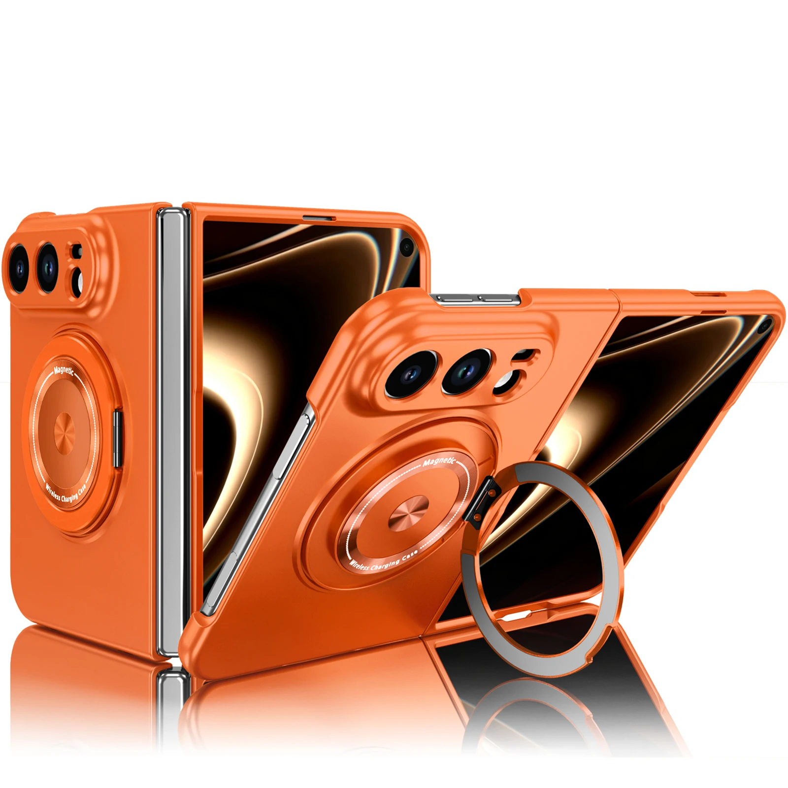 For Magsafe For iPhone Duo Case Ultra-Thin Skin-Friendly Magnetic Rotating Ring Holder Shockproof Protection Cover Accessories
