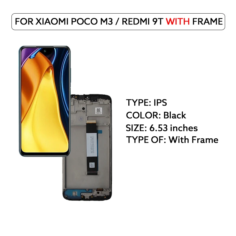 6.53 "Lcd-scherm Voor Xiaomi Poco M3 Redmi 9T LCD Touch Screen Digitizer Vergadering Met Frame M2010J19CG vervanging Reparatie Onderdelen
