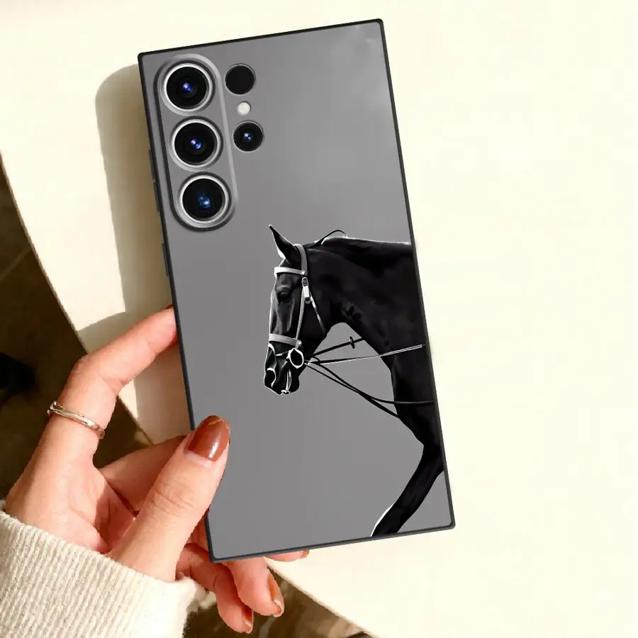 Case for Samsung Galaxy S26 Ultra S10 S26+ S22 Note 20 S23 S20 S21 S25+ S25 FE S24 Plus Phone Cover Black Stallion