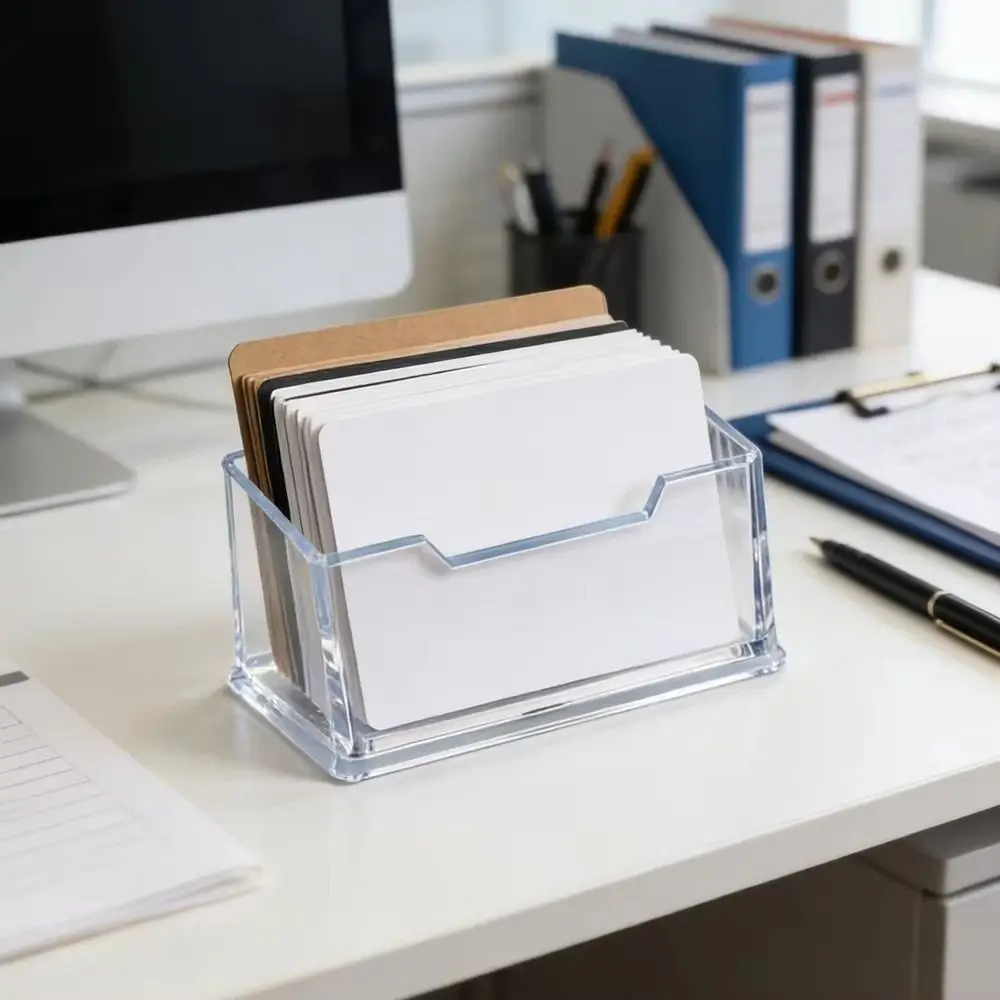 Durable Clear Acrylic Business Card Holder Thickened Single Layer Business Card Display Stand Card Display Box Office Supplies
