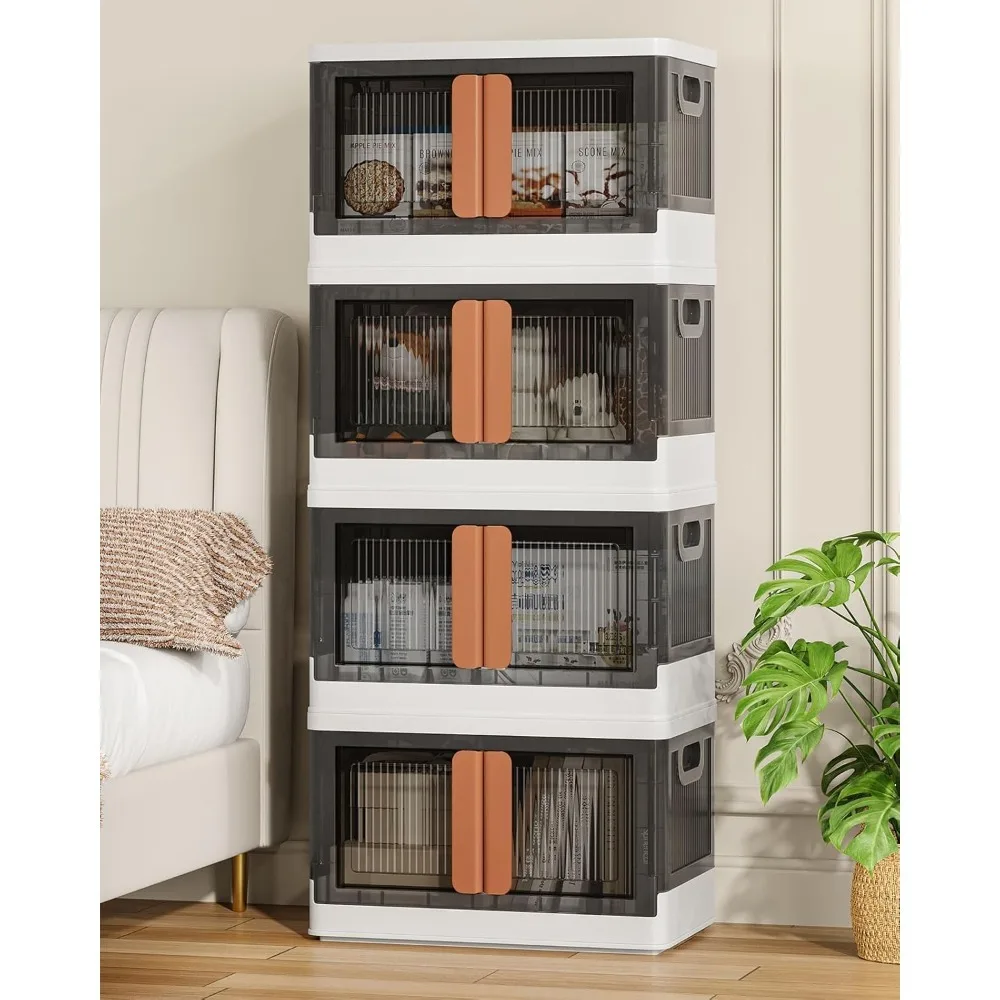 

White,8.4Gal Collapsible Storage Bins with Lids & Wheels - 4 Pack Stackable with Doors, Heavy-Duty Plastic Containers-Hot Sale.