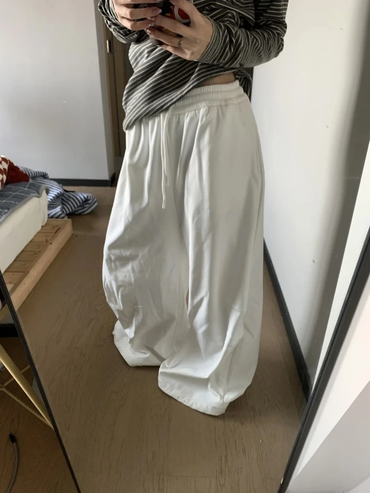 

HOUZHOU Basic Vintage Oversized Women's Sweatpants Solid Color Wide Leg American Style Pants Baggy Jogging Hip Hop Trousers Thin