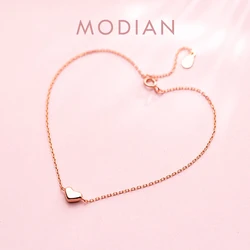 Modian Real 100% 925 Sterling Silver Sweet Simple Hearts Line Chain Bracelet For Women Rose Gold Color Wedding Fine Jewelry