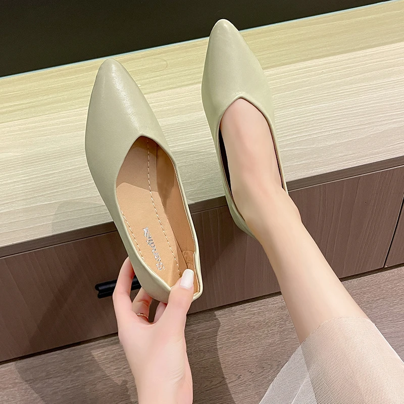 Elegant Women V Cut Design Flat Shoes Fashion Casual Ladies Flats Round Toe Slides Flat Footwear Women Shoes Lady