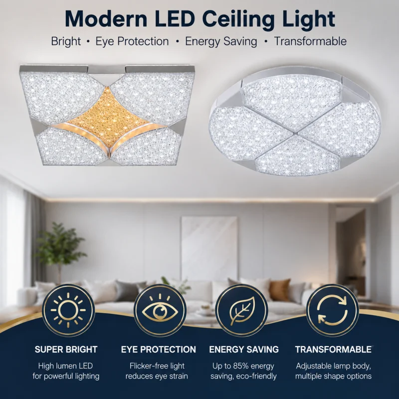 60W LED Ceiling Light, Double-Sided Glowing Flush Mount Ceiling Lamp, Adjustable Shape Magic Cube Light Fixture, Cool White, E27