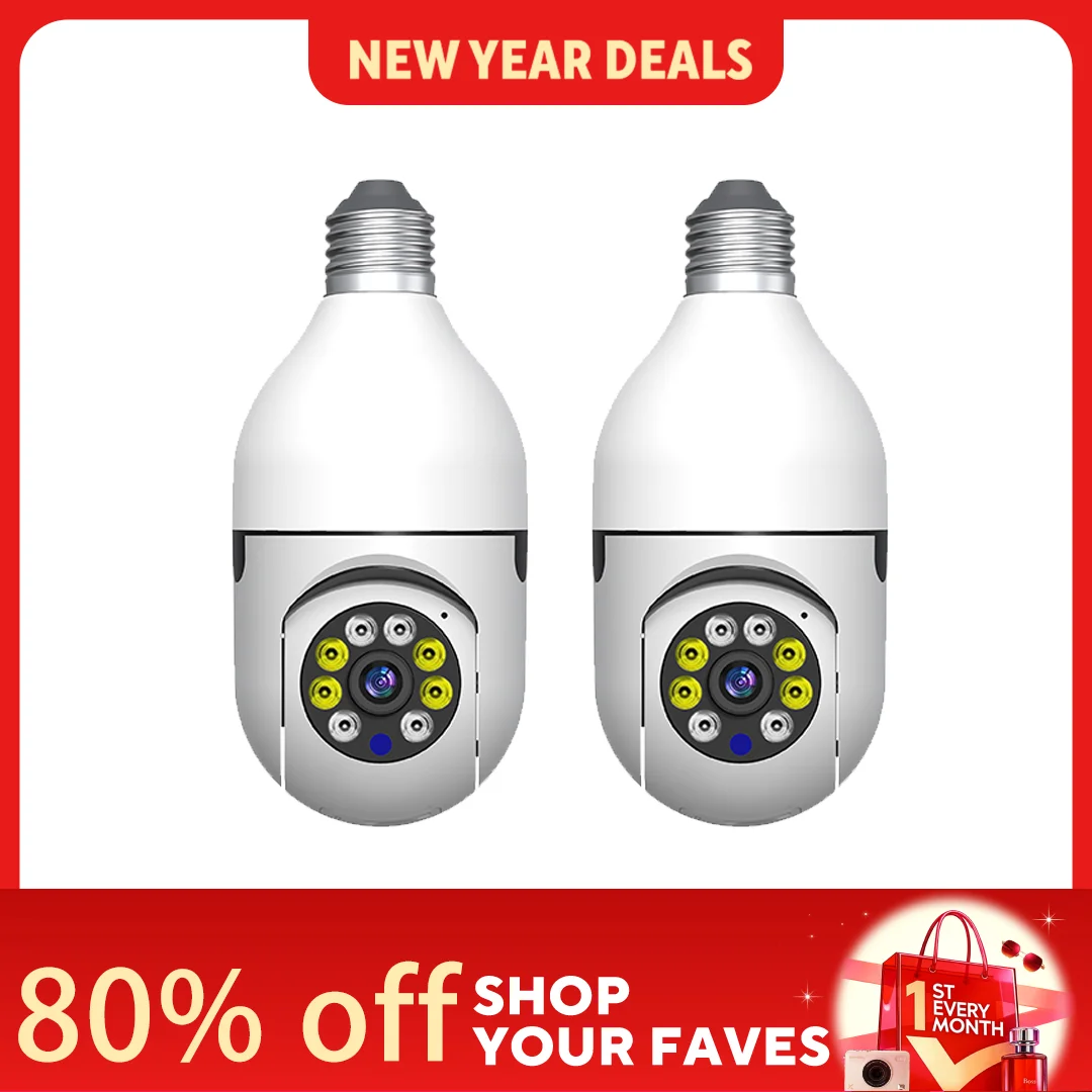 2Pc Ease Life APP-Light Bulb Security Cameras Outdoor Wireless WiFi Camera 5GHz, 360 Degree, E27 Light Socket Screw In Securi