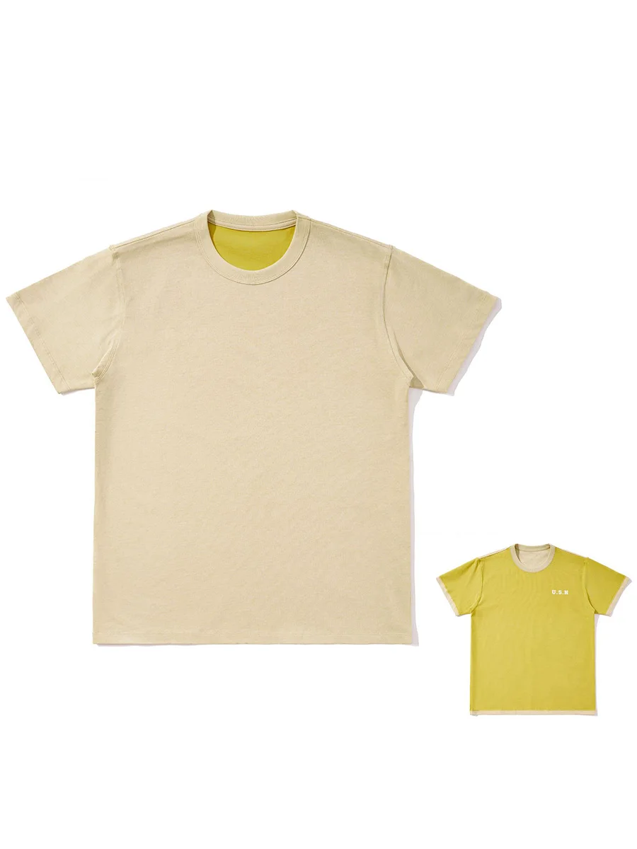 Reversible Design American Retro Simple Printed T-Shirt Heavy Cotton Short-Sleeved T-Shirt Youth Versatile Bottoming Shirt Men