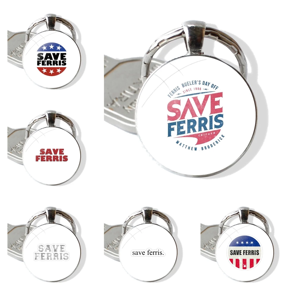 Save Ferris Keychain Handmade Glass Cabochon Key Ring Holder Pendant Key Chains