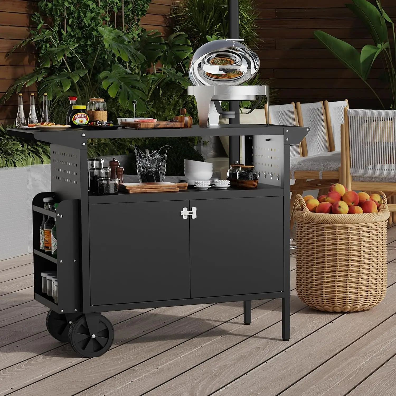 Outdoor Grill Cart Table With Storage Kitchen Island With Wheels Foldable Tabletop For BBQ Food Prep Station Heavy Duty Metal Griddle Countertop For Patio And Camping - view 8