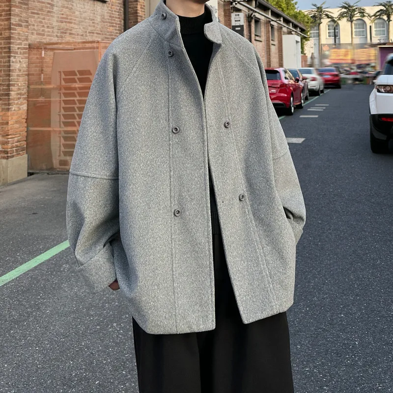 

Мужское шерстяное пальто в корейском стиле, модное, элитное, из твида, осенне-зимнее, ретро, в гонконгском стиле, с воротником-стойкой