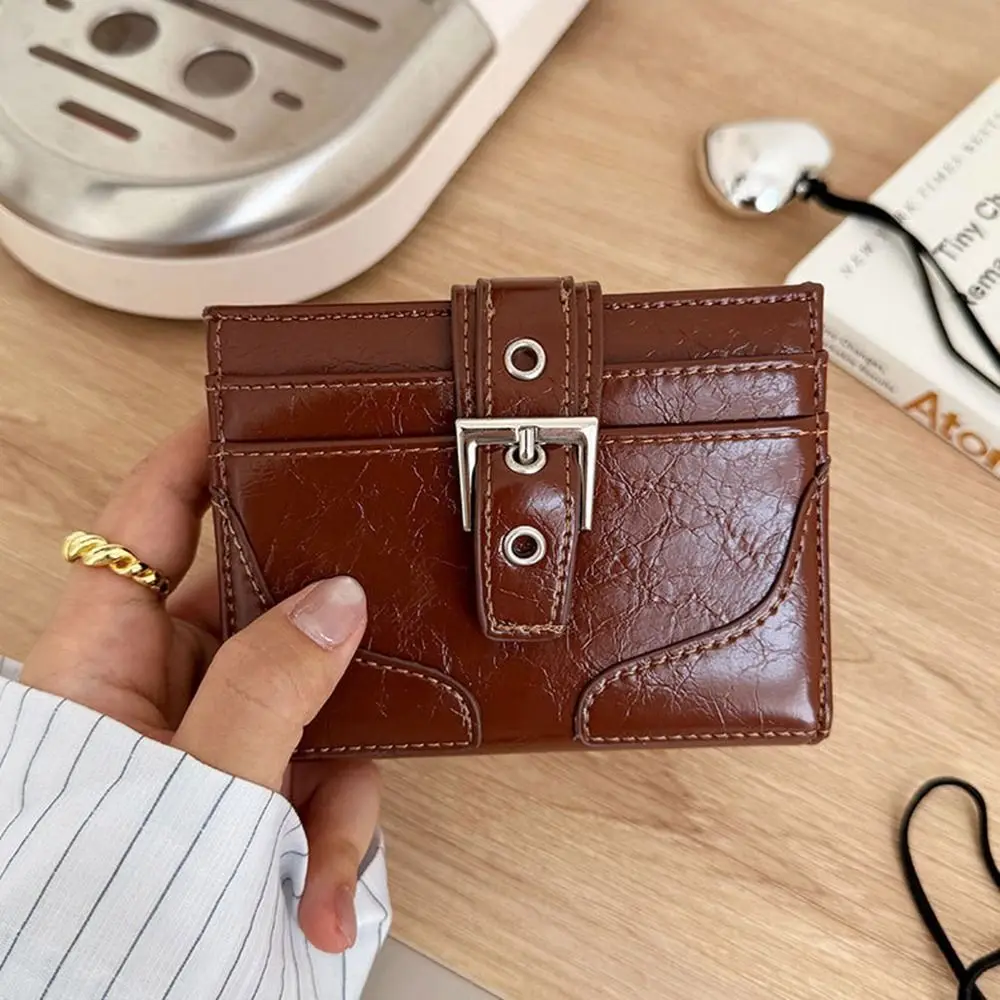 Retro Korean Style Women Short Wallet Purse Ultra Thin Coin Pouch Card Holder Zipper PU Leather Card Holder Outdoor